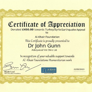 Abbeywood has donated £450 to the Al-Khair fund for Syria/Turkey earthquake appeal